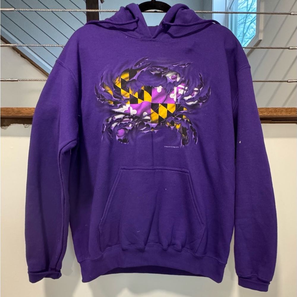 Purple Ravens Hooded Sweatshirt with Maryland Crab Graphic medium